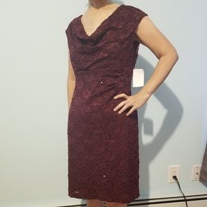 NWT Sequined Lace cocktail dress burgundy size 12P